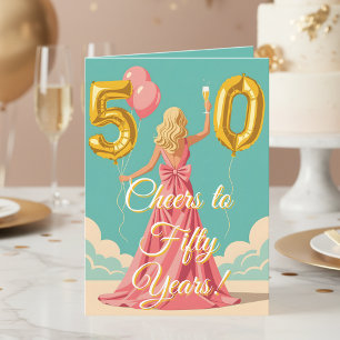 Kvinna med champagne 50:e födelsedagen kort