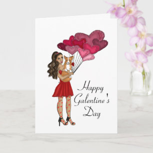 Kvinna med Corgi Galantine Day Julhälsningar Kort