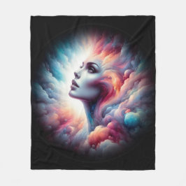 Kvinna med Cosmic Aura Hair Fleecefilt