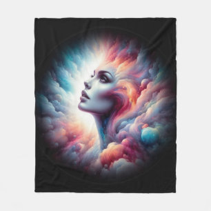 Kvinna med Cosmic Aura Hair Fleecefilt