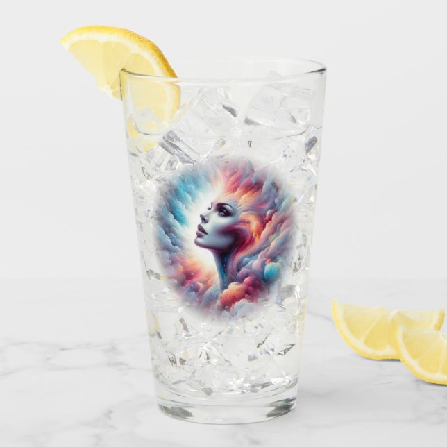 Kvinna med Cosmic Aura Hair Glaskopp (Framsida Ice)