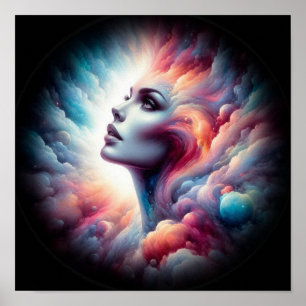 Kvinna med Cosmic Aura Hair Poster