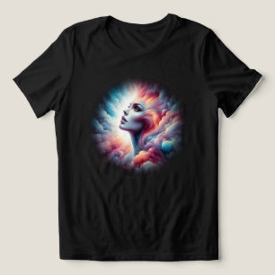 Kvinna med Cosmic Aura Hair T Shirt