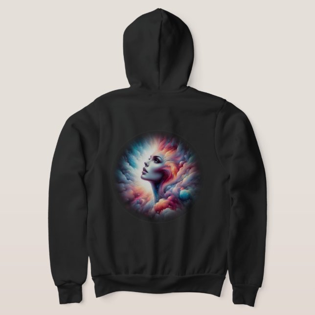 Kvinna med Cosmic Aura Hair T Shirt (Laydown Baksida)