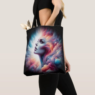 Kvinna med Cosmic Aura Hair Tygkasse