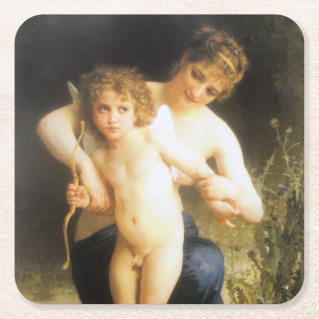 Kvinna med Cupid, Bouguereau Underlägg Papper Kvadrat (Framsidan)