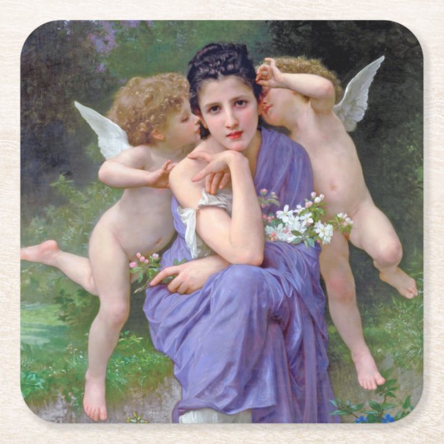 Kvinna med Cupid, Bouguereau Underlägg Papper Kvadrat (Framsidan)