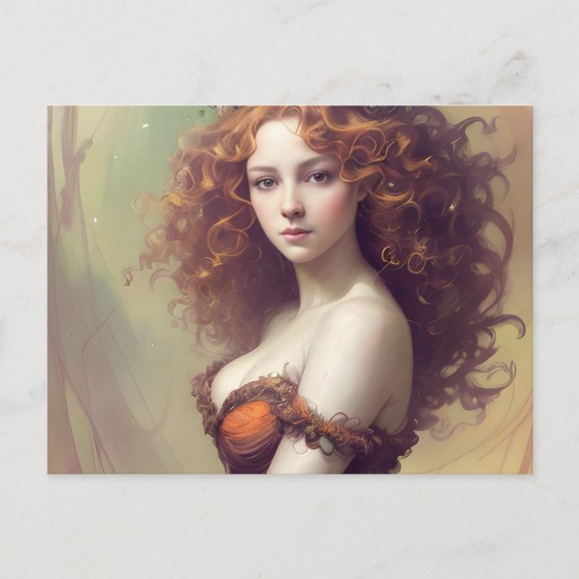 Kvinna med Curly Hair Postcard Vykort (Framsida)