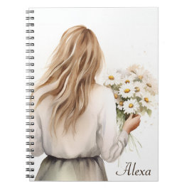 Kvinna med Daisy Bouquet Anteckningsbok