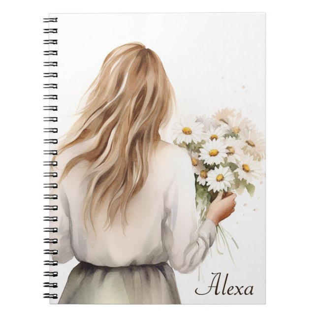 Kvinna med Daisy Bouquet Anteckningsbok (Framsidan)