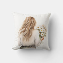 Kvinna med Daisy Bouquet Kudde