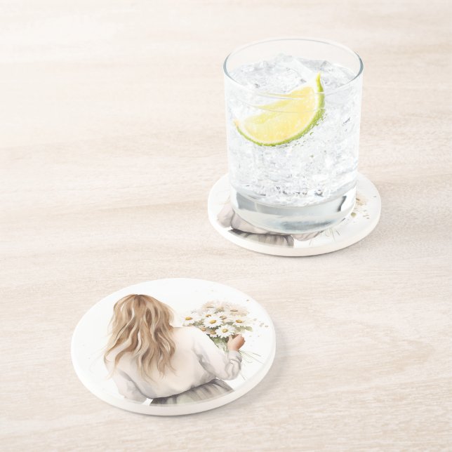 Kvinna med Daisy Bouquet Underlägg (Sidan)