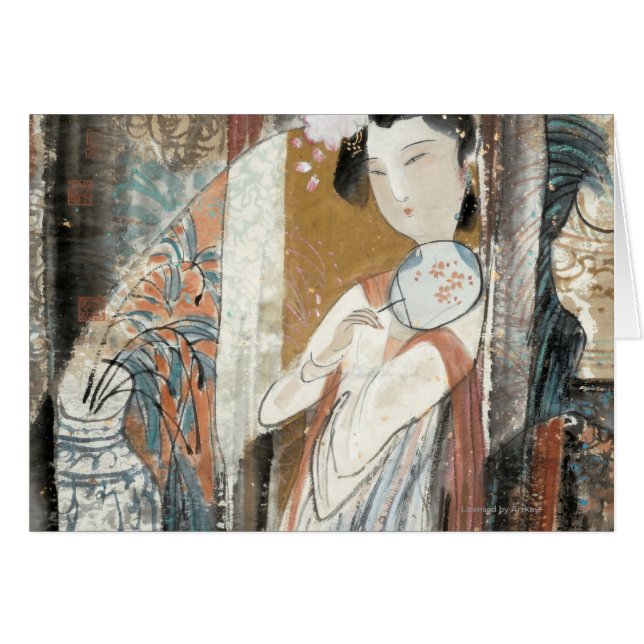 Kvinna med den blom- hårnålen hälsningskort (Framsidan Horizontal)