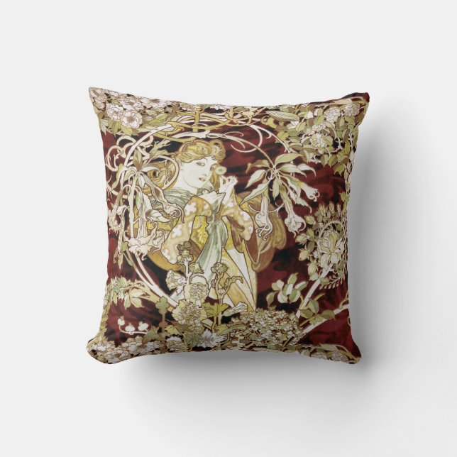Kvinna med en daisyAlphonse Mucha konst Kudde (Framsida)