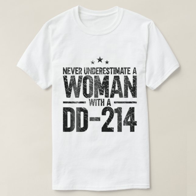 Kvinna med en DD214 patriotisk militär Vinta T Shirt (Design framsida)