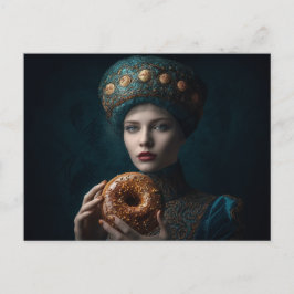 Kvinna med en Donut Vykort