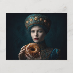 Kvinna med en Donut Vykort