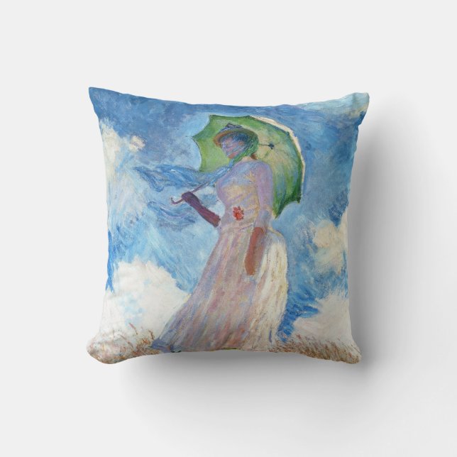 Kvinna med en ett slags solskydd Claude Monet Kudde (Framsida)