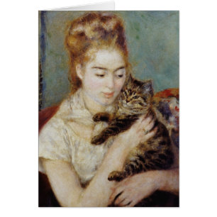 Kvinna med en katt vid Pierre-Auguste Renoir Hälsningskort