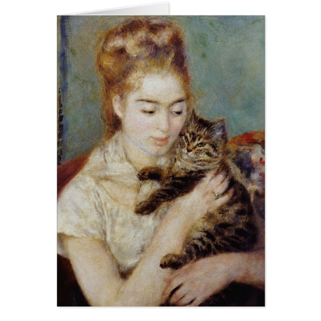 Kvinna med en katt vid Pierre-Auguste Renoir Hälsningskort (Framsidan)