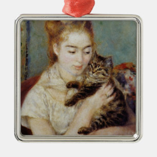 Kvinna med en katt vid Pierre-Auguste Renoir Julgransprydnad Metall