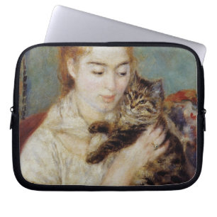 Kvinna med en katt vid Pierre-Auguste Renoir Laptop Sleeve