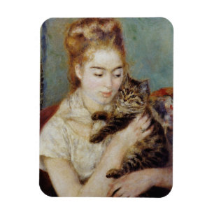Kvinna med en katt vid Pierre-Auguste Renoir Magnet
