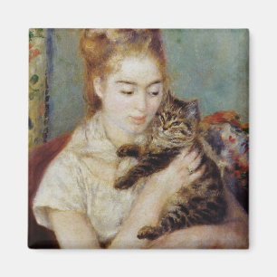 Kvinna med en katt vid Pierre-Auguste Renoir Magnet