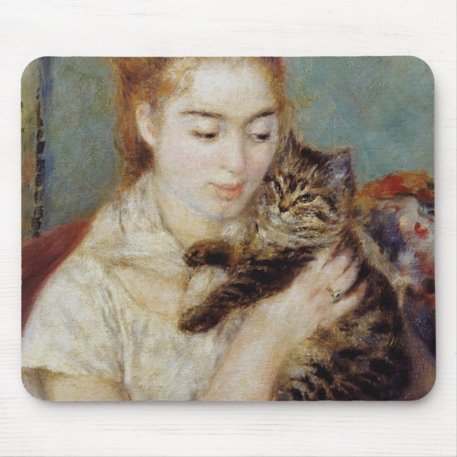 Kvinna med en katt vid Pierre-Auguste Renoir Musmatta (Framsidan)