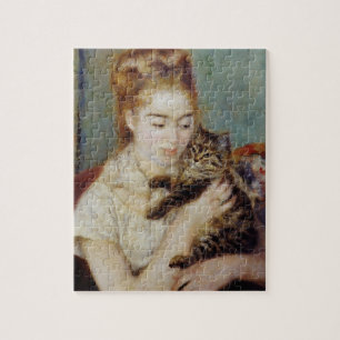 Kvinna med en katt vid Pierre-Auguste Renoir Pussel