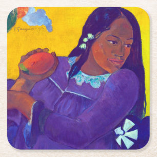 Kvinna med en Mango, Gauguin Underlägg Papper Kvadrat