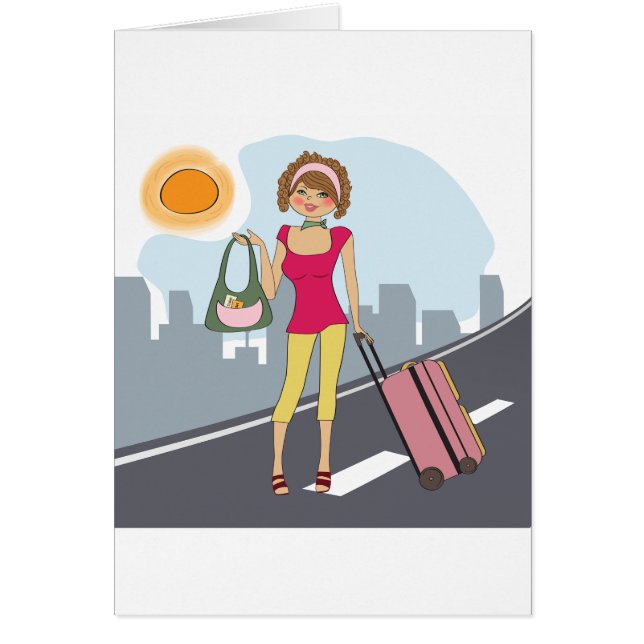 Kvinna med en resväska hälsningskort (Framsidan)