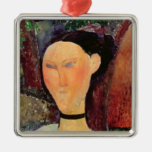 Kvinna med en sammetNeckband, c.1915 Julgransprydnad Metall