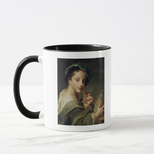 Kvinna med ett exponeringsglas av vin mugg (Vänster)
