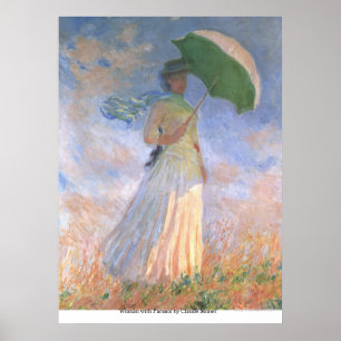 Kvinna med ett slags solskydd vid Claude Monet Poster