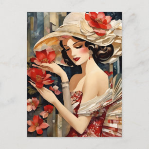 Kvinna med Finare-kort Vykort