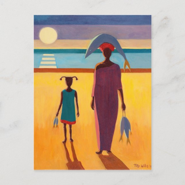 Kvinna med fisk vykort (Framsida)