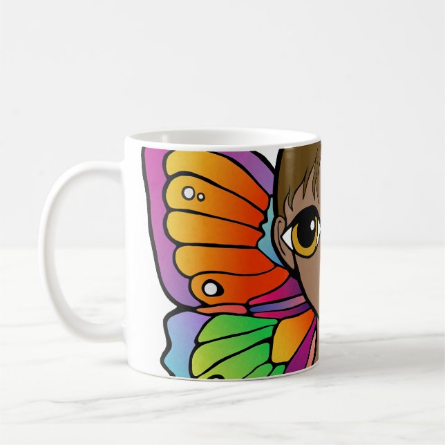 kvinna med fjäril vingar 1-kaffe mugg (Vänster)