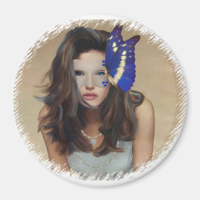 Kvinna med fjärilsmask magnet (Framsidan)