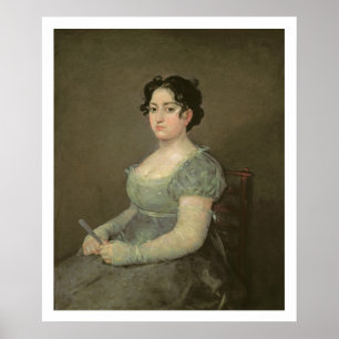 Kvinna med Fläkt, c.1805-06 (olja på arbetsyta) Poster