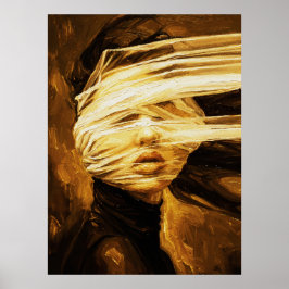 Kvinna med förbundna ögon – Surreal oljemålning Poster