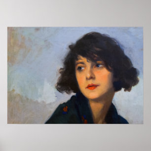 Kvinna med grönt shawl, Cyprien Eugène Boulet Poster