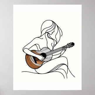 Kvinna med Guitar - Minimalistisk konst Poster