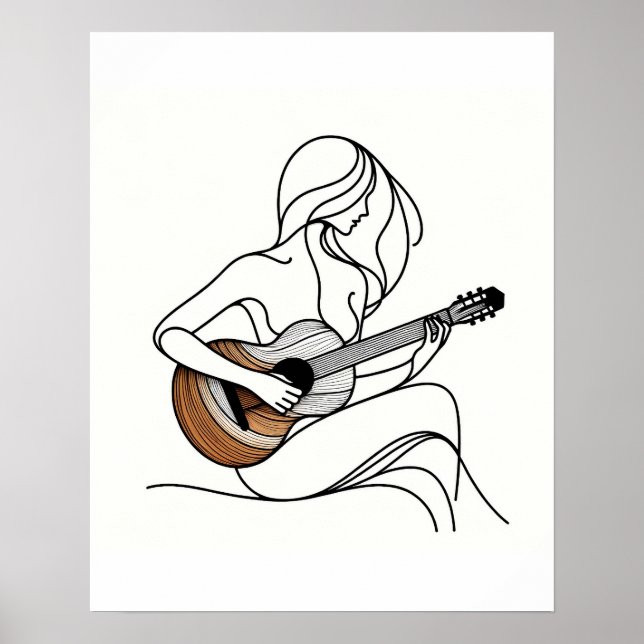 Kvinna med Guitar - Minimalistisk konst Poster (Framsidan)