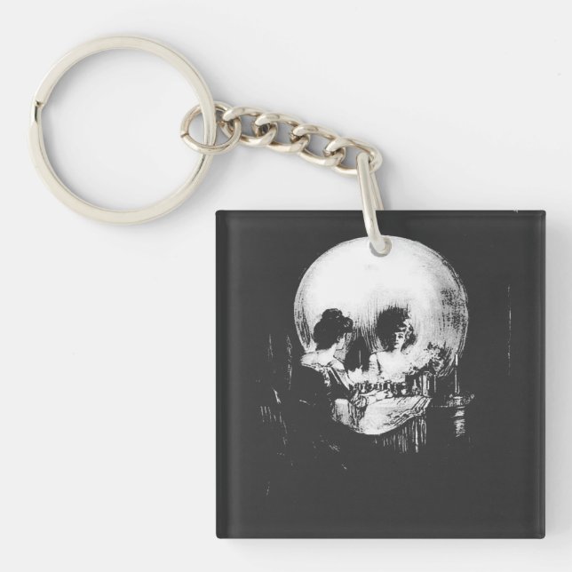 Kvinna med Halloween-kallelspegelbild i spegel (Framsidan)