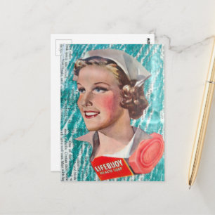 Kvinna med hälsotvål från 1930-talets collage vykort