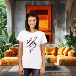 Kvinna med hatt Linjekonst Beskrivning T Shirt