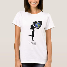 Kvinna med hjärtsiluett & jordglob t shirt