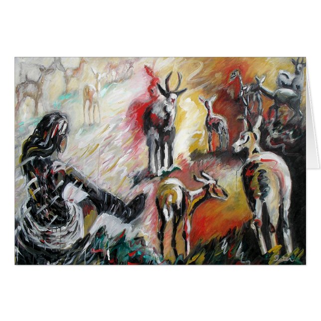 Kvinna med hjortkortet hälsningskort (Framsidan Horizontal)