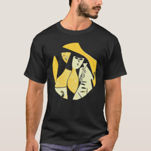 Kvinna Med Hund Som Har Abstrakt Konstnärlig Grafi T Shirt